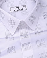 Elfen White With Silver Glitter Box Printed Cotton Shirt