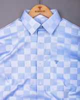 Bevon Blue Jacquard Check Premium Giza Shirt