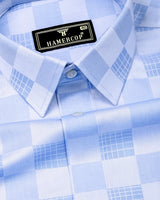 Bevon Blue Jacquard Check Premium Giza Shirt