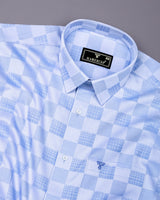Bevon Blue Jacquard Check Premium Giza Shirt