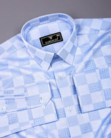 Bevon Blue Jacquard Check Premium Giza Shirt