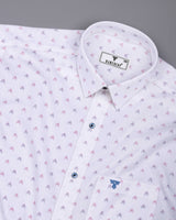 Novara White With Pink Python Shaped Dobby Cotton Shirt