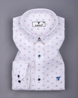 Novara White With Pink Python Shaped Dobby Cotton Shirt