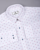 Novara White With Pink Python Shaped Dobby Cotton Shirt