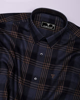 Dervo Gray With Black Dobby Check Cotton Shirt