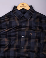 Dervo Gray With Black Dobby Check Cotton Shirt