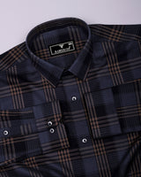 Dervo Gray With Black Dobby Check Cotton Shirt