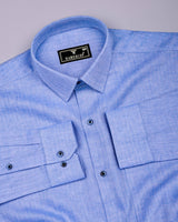 Rome Blue Stripe Melange Dobby Cotton Shirt