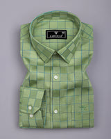 Grelyn Green With Blue Check Premium Gizza Cotton Shirt