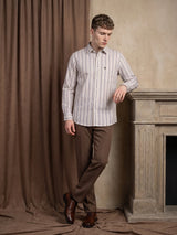 Grafita Cream With Brown Stripe Oxford Cotton Shirt