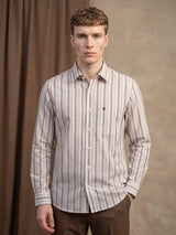 Grafita Cream With Brown Stripe Oxford Cotton Shirt