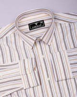 Grafita Cream With Brown Stripe Oxford Cotton Shirt