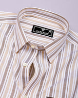 Grafita Cream With Brown Stripe Oxford Cotton Shirt