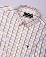 Grafita Cream With Brown Stripe Oxford Cotton Shirt