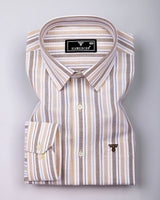 Grafita Cream With Brown Stripe Oxford Cotton Shirt