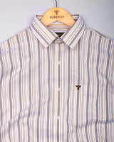 Grafita Cream With Brown Stripe Oxford Cotton Shirt