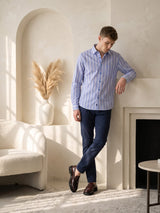 Grafita Blue With White Stripe Oxford Cotton Shirt