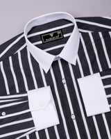 Cidon Black With White Stripe Designer Cotton Shirt