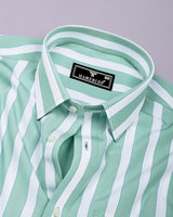 Granny Pista Green With White Stripe Cotton Shirt