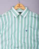 Granny Pista Green With White Stripe Cotton Shirt