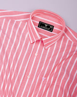 Sophin Orange With White Stripe Oxford Cotton Shirt