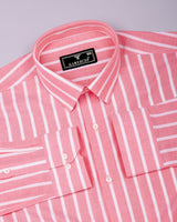 Sophin Orange With White Stripe Oxford Cotton Shirt