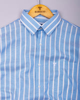 Sophin Blue With White Stripe Oxford Cotton Shirt