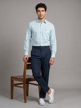 Mintone Green With Blue Stripe Oxford Cotton Shirt