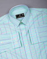 Mintone Green With Blue Stripe Oxford Cotton Shirt