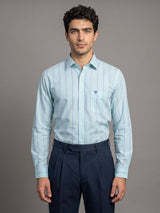 Mintone Green With Blue Stripe Oxford Cotton Shirt