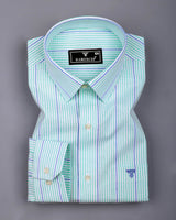 Mintone Green With Blue Stripe Oxford Cotton Shirt