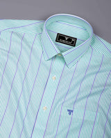 Mintone Green With Blue Stripe Oxford Cotton Shirt