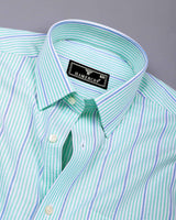 Mintone Green With Blue Stripe Oxford Cotton Shirt