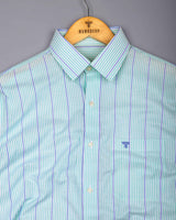 Mintone Green With Blue Stripe Oxford Cotton Shirt