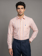 Mintone Orange With Blue Stripe Oxford Cotton Shirt
