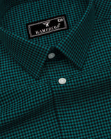 Lolo Teal Green With White Small Check Oxford Cotton Shirt