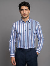 Standy Blue With White Stripe Cotton Shirt