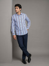 Standy Blue With White Stripe Cotton Shirt