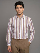 Standy Brown With Cream Stripe Cotton Shirt