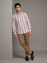 Standy Brown With Cream Stripe Cotton Shirt
