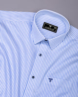 Caleno Blue With White Stripe Premium Giza Shirt