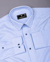 Caleno Blue With White Stripe Premium Giza Shirt