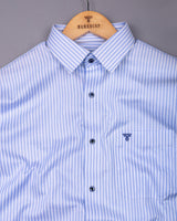 Caleno Blue With White Stripe Premium Giza Shirt