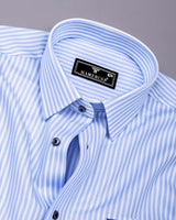 Caleno Blue With White Stripe Premium Giza Shirt