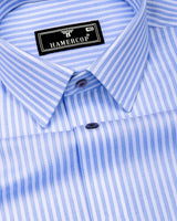 Caleno Blue With White Stripe Premium Giza Shirt