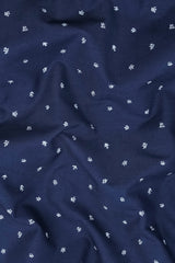 Blue with white leaves printed cotton shirt