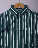 Morpich Green With White Stripe Cotton Shirt