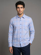 Grison Blue With White Check Formal Cotton Shirt