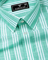 Cevon Light Green With White Stripe Amsler Cotton Shirt