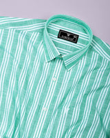Cevon Light Green With White Stripe Amsler Cotton Shirt
